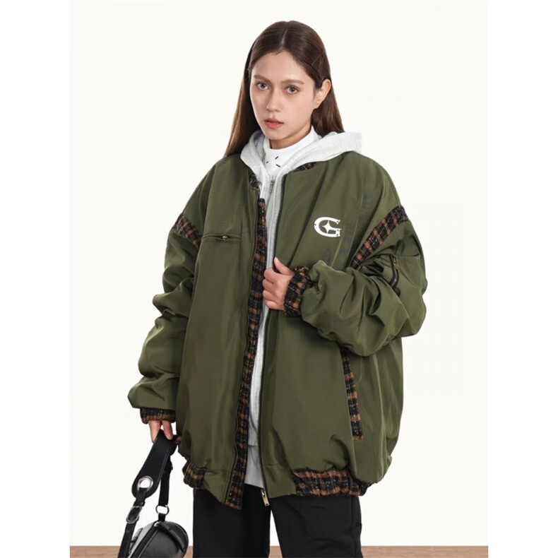 W11024-P73 网图现货 春季新款美式复古拼接棒球服飞行员夹克外套图片