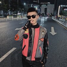 痞帅机车社会小伙夹克韩版潮流彩条拼接水洗皮衣D1116-P125控155，男装皮衣，星座308A