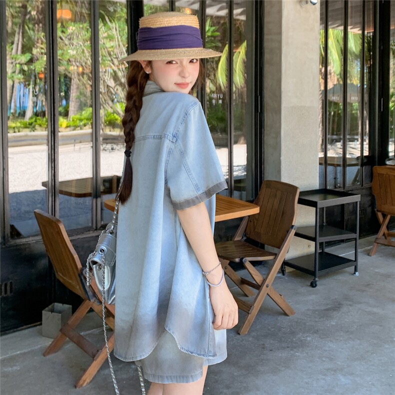 韩版休闲牛仔外套短裤两件套女夏2025新款设计感时尚宽松洋气套装,女装套装/套裙,2C159