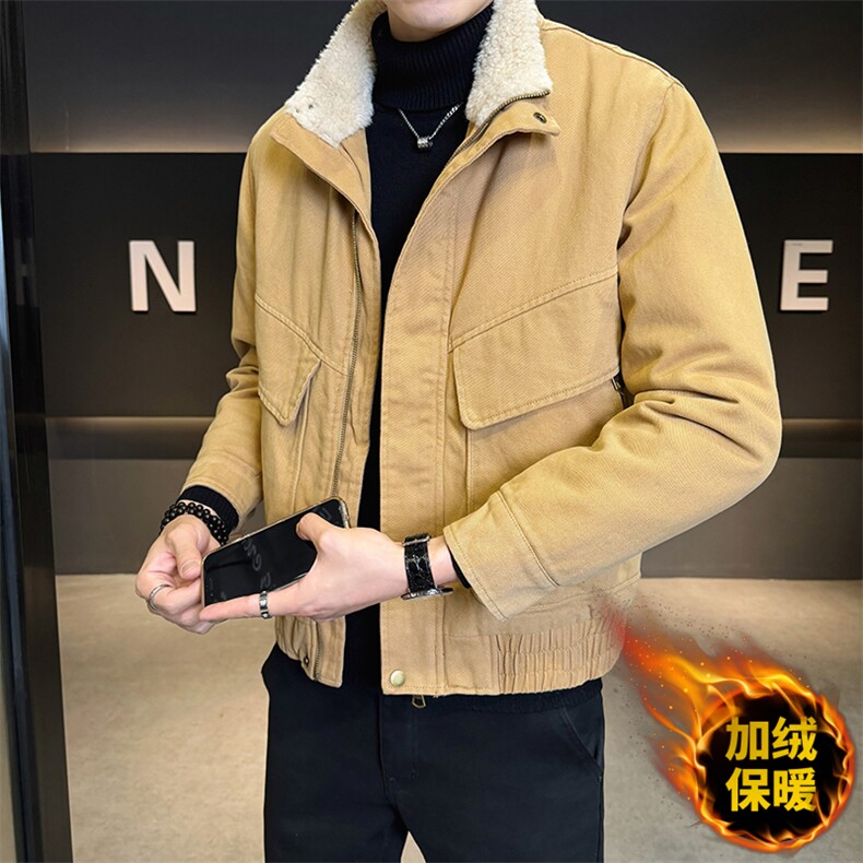 美式羊羔毛大棉衣翻领拼接夹克男短版型工装外套583-P165,男装夹克,电商D327