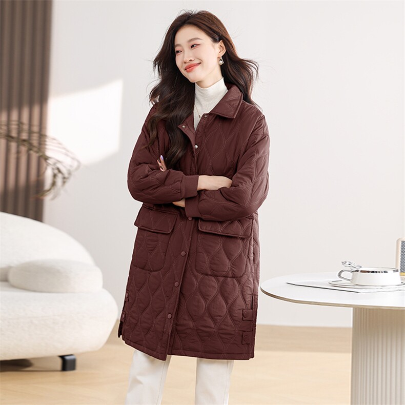 气质翻领轻薄款羽绒棉服女2024秋冬新款宽松显瘦中年妈妈大码棉衣图片