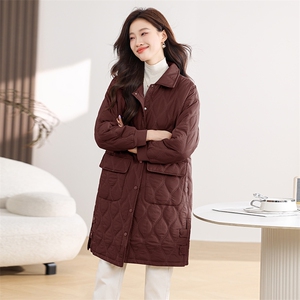 气质翻领轻薄款羽绒棉服女2024秋冬新款宽松显瘦中年妈妈大码棉衣图片