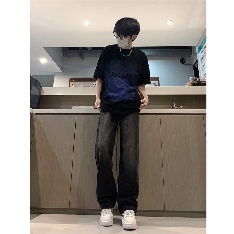 现货 24春夏渐变复古蓝黑色宽松直筒阔腿牛仔裤男 K5806-P50图片