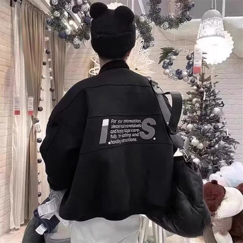 现货美式高街棒球服外套女春秋季毛呢飞行员字母刺绣夹克上衣,男装夹克,星座218-1（原230）