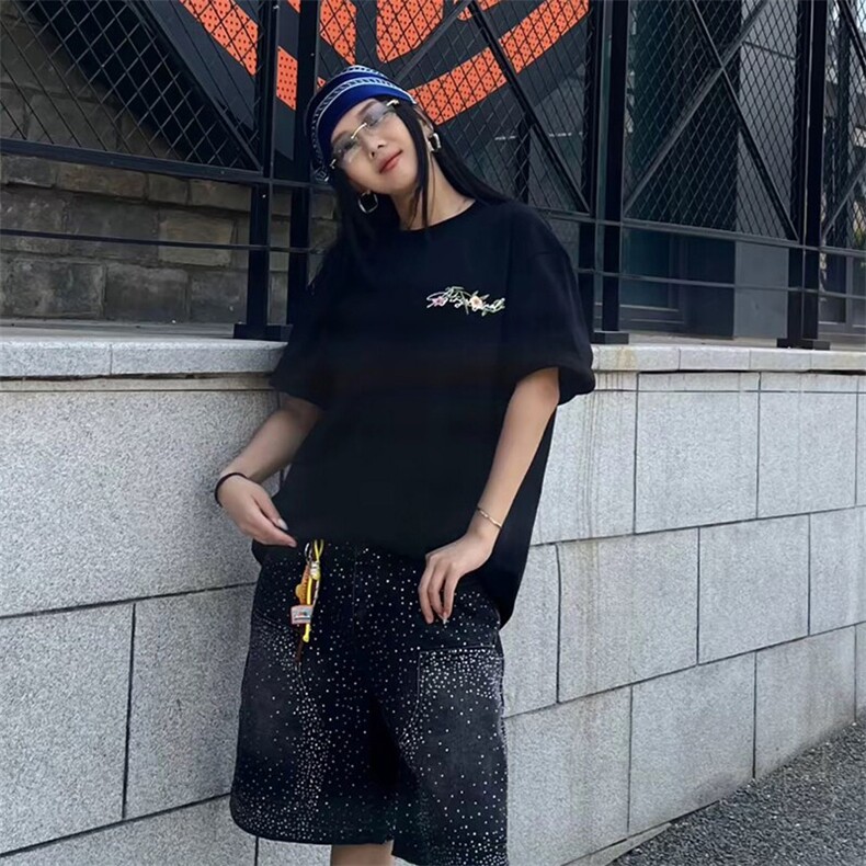 万针全刺绣工艺抖音得物高品质260克重磅纯棉双纱美式高街短袖T恤,男装T恤,电商A486