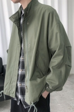 现货水洗棉立领夹克韩版宽松工装休闲外套港风抽绳A114-P90，男装夹克，电商A351
