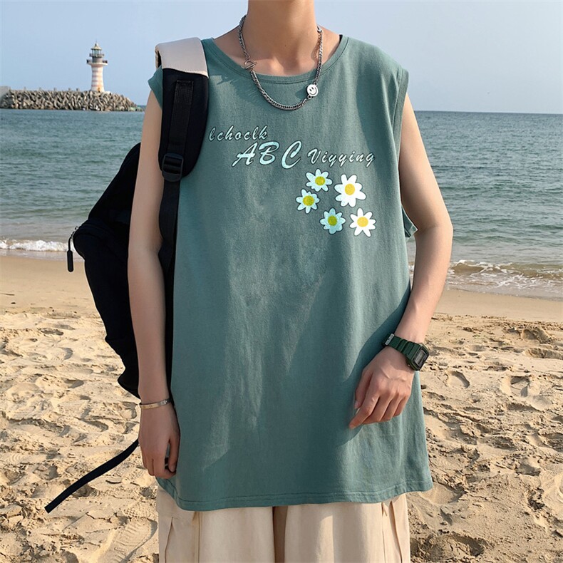 ！港风2023夏季无袖背心男加肥加大码宽松短袖T恤男BX263-P20，男装背心/马甲，电商B371