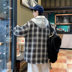秋季新款男士格子夹克韩版简约外套连帽衬衫上衣服 A436-6619-P85图片