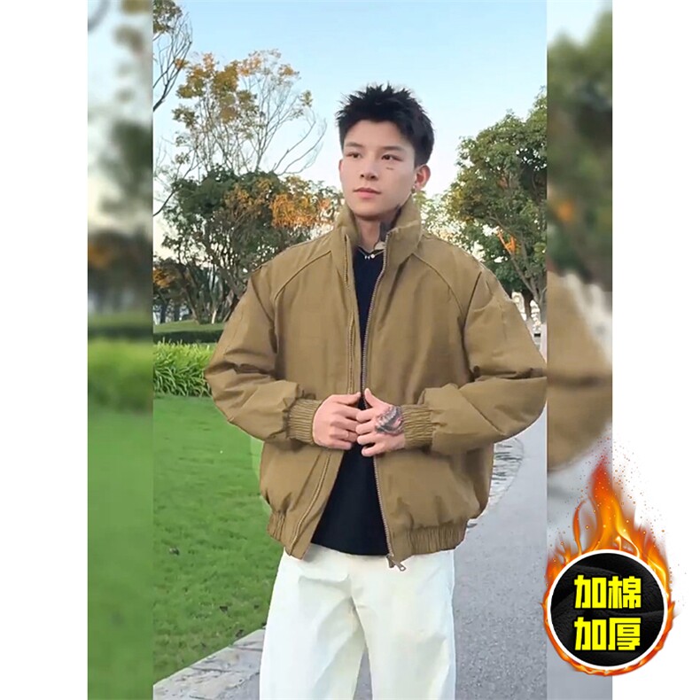 现货美式高街休闲棉衣夹克三防立领纯色户外工装加厚棉服外套,男装夹克,电商A486