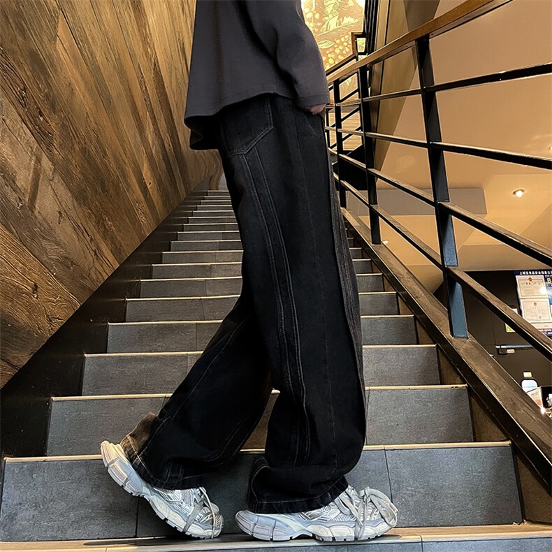 美式重磅高级感拼接牛仔裤男高街阔直筒工装牛仔长裤GN7120-P48,男装牛仔裤,星座1001-1