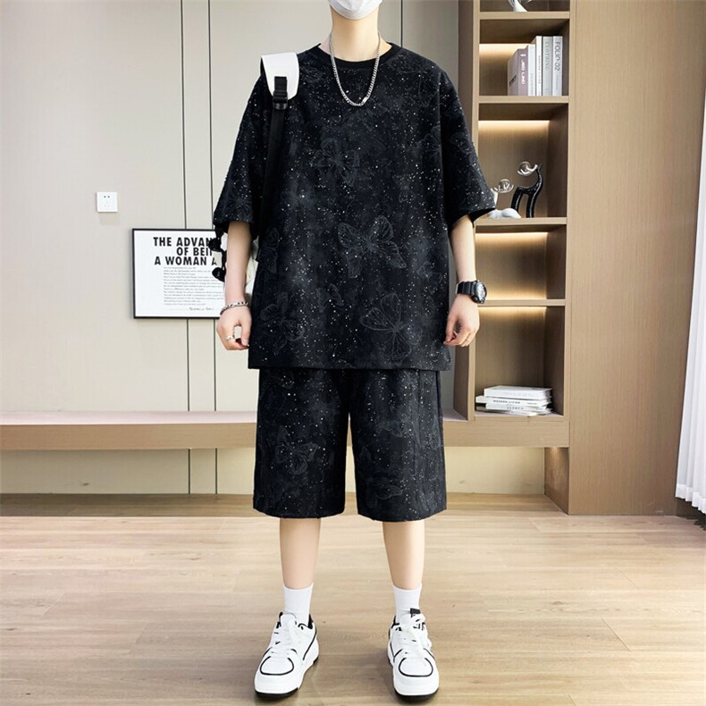 夏季港风套装男宽松扎染满天星短袖T恤短裤套装TZ6629-P55,男装牛仔裤,星座310B-3