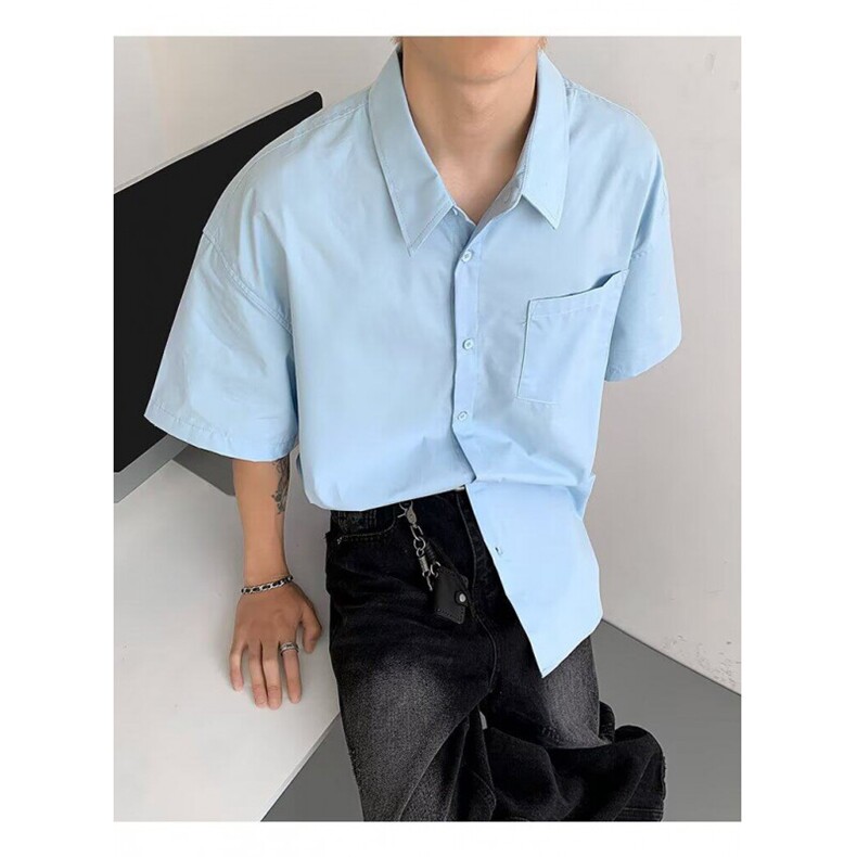 复古衬衫男夏装港风学生宽松小众设计感趣味新款男装上衣外穿,男装衬衫,四季星座505