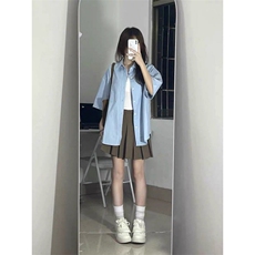 TC516-P45短袖衬衣2026新款男女纯色衬衫设计感宽松开衫，女装衬衫，星座617A-2