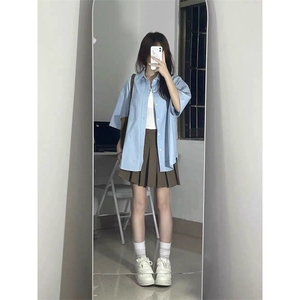 TC516-P45短袖衬衣2026新款男女纯色衬衫设计感宽松开衫图片