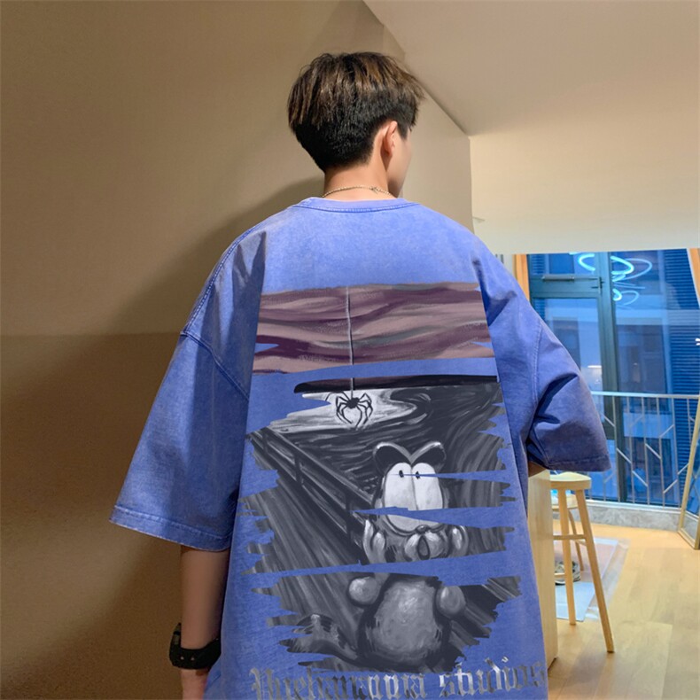 抖音供货、10万现货印花款230克水洗棉短袖T恤D223A-ST2373-P35,男装T恤,电商019-1