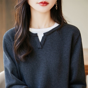 早秋假两件针织打底衫女2025新款秋季上衣洋气大码女装秋冬毛衣图片