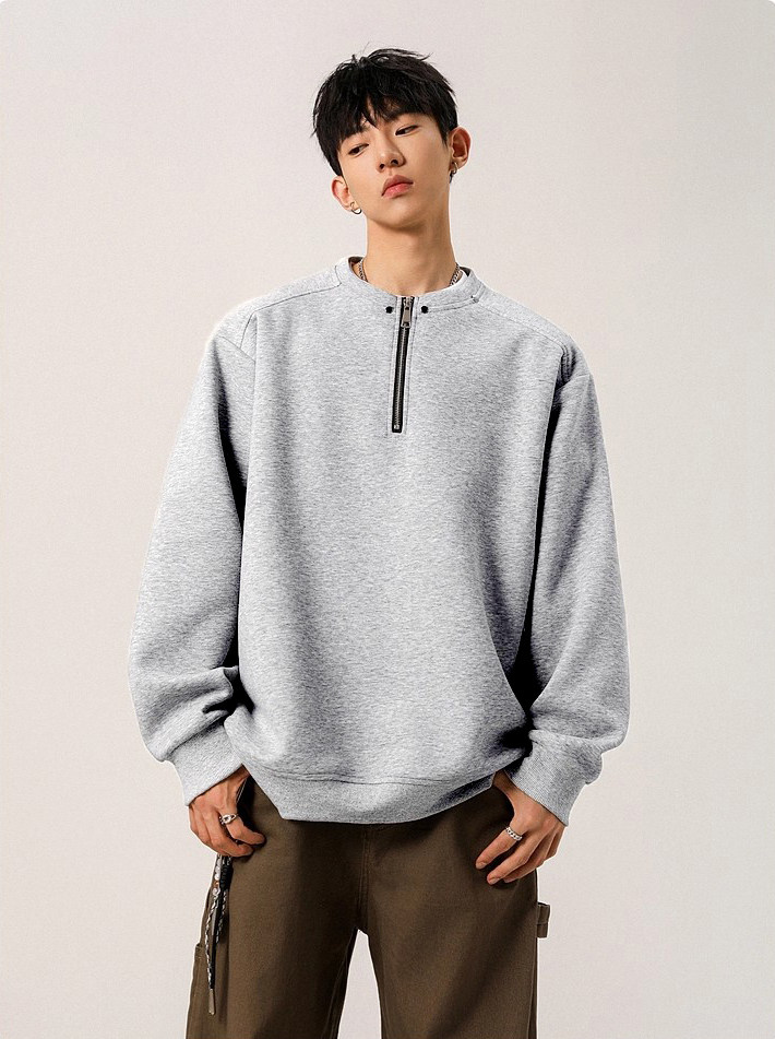 WY802-尺码M-3XL-P35-重磅纯色半拉链套头圆领卫衣宽松长袖上衣,男装卫衣,星座1811B