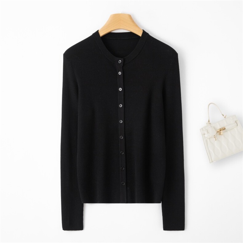 气质显瘦春季新款女士抽条圆领羊毛开衫，女装羊毛衫，润匹羊绒