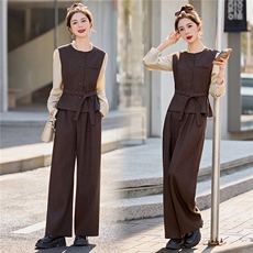 现货！bao款纯色马甲套装裤2026新款女秋季又A又飒韩剧穿搭三件套，女装套装/套裙，众宇琦