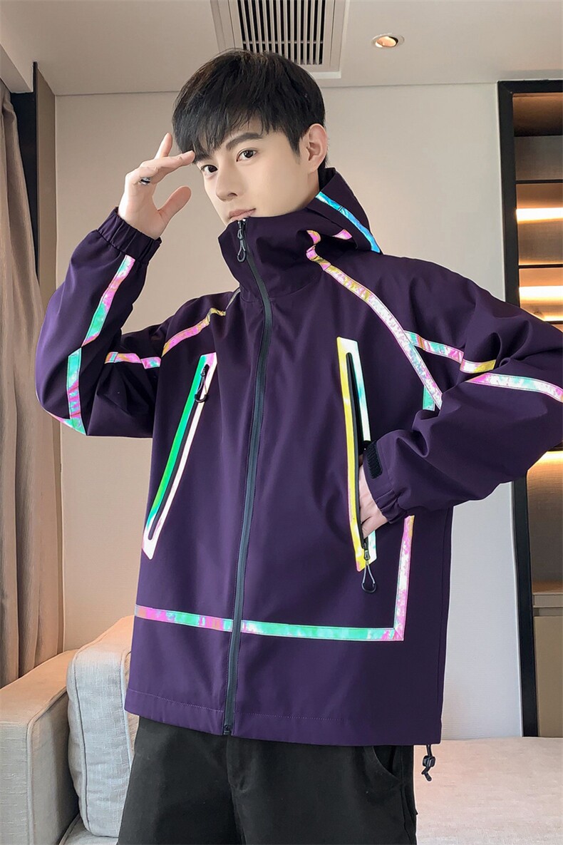 新款现货户外夹克男连帽烫金返光冲锋衣外套A157B-J2511-特P65,男装夹克,电商A157B