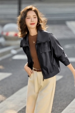 海宁皮衣2025新款时尚气质休闲高级感宽松翻领显瘦皮衣外套，女装皮衣，跑量工厂店