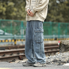 秋款男牛仔裤工装大口袋渐变色直筒宽松长裤NK8013P55，男装牛仔裤，星座1013-1