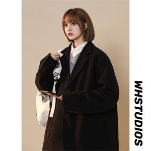 N6169/P95加棉P105冬季中性风开叉呢料毛呢西服男女外套呢大衣图片