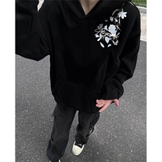 花卉刺绣连帽卫衣男秋冬加绒潮牌宽松情侣款外套W77225，女装短外套，星座1116A（原606A-3）
