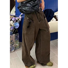 立体裁剪撞色线弯刀牛仔裤女春秋设计感宽松直筒阔腿NZ134，男装牛仔裤，星座1116A（原606A-3）