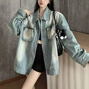 美式高街水洗复古做旧牛仔夹克男秋季潮牌百搭情侣工装外套 JW160图片