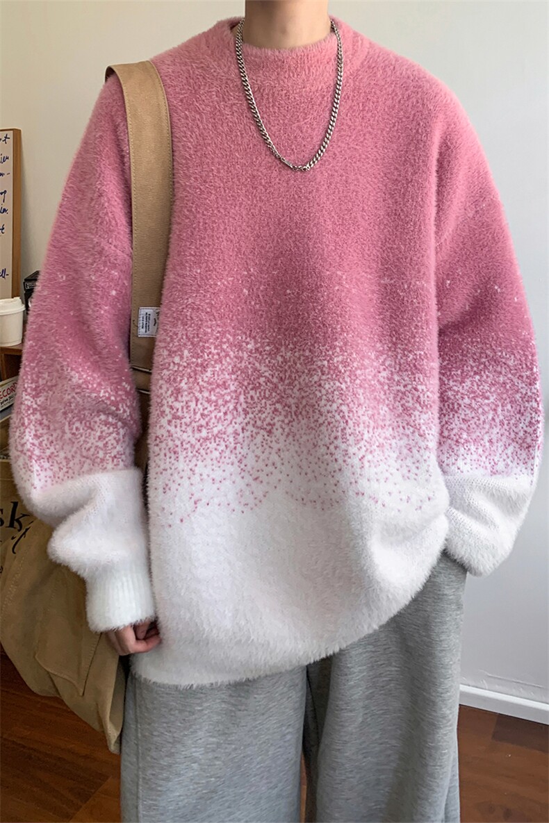 冬季新款D5588-TP5078韩版高级感休闲宽松渐变仿貂毛针织衫,男装针织衫/毛衣,电商A102