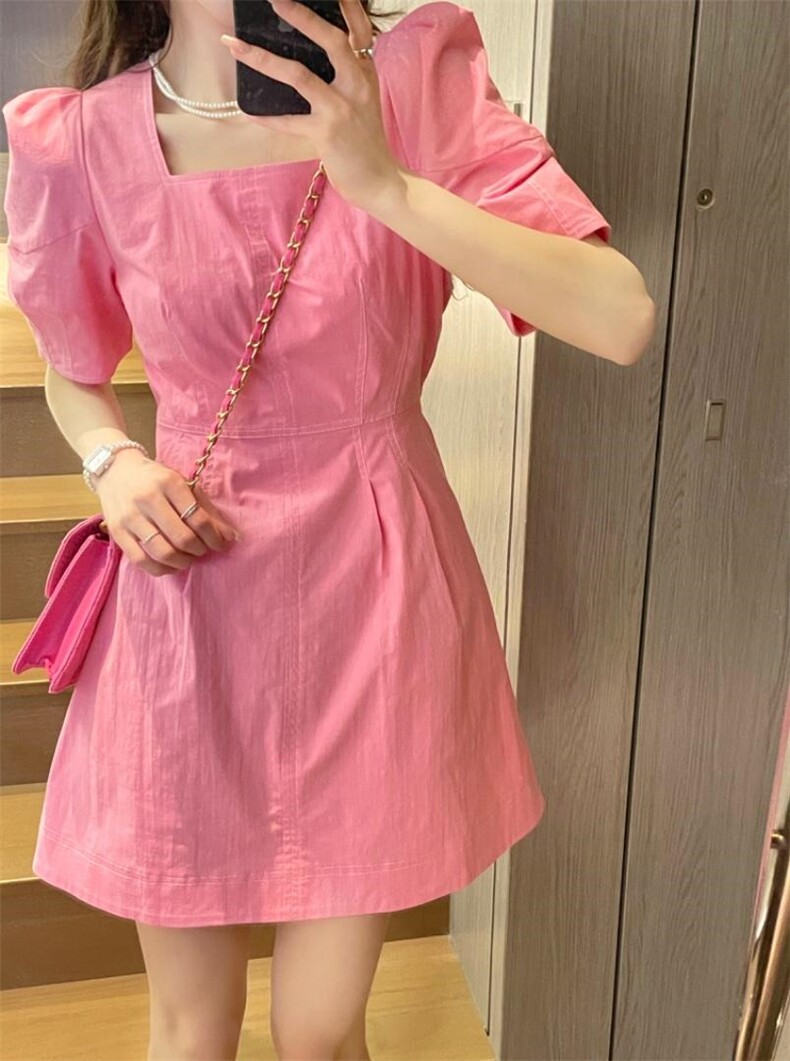 明线收腰连衣裙，女装连衣裙，BLACK