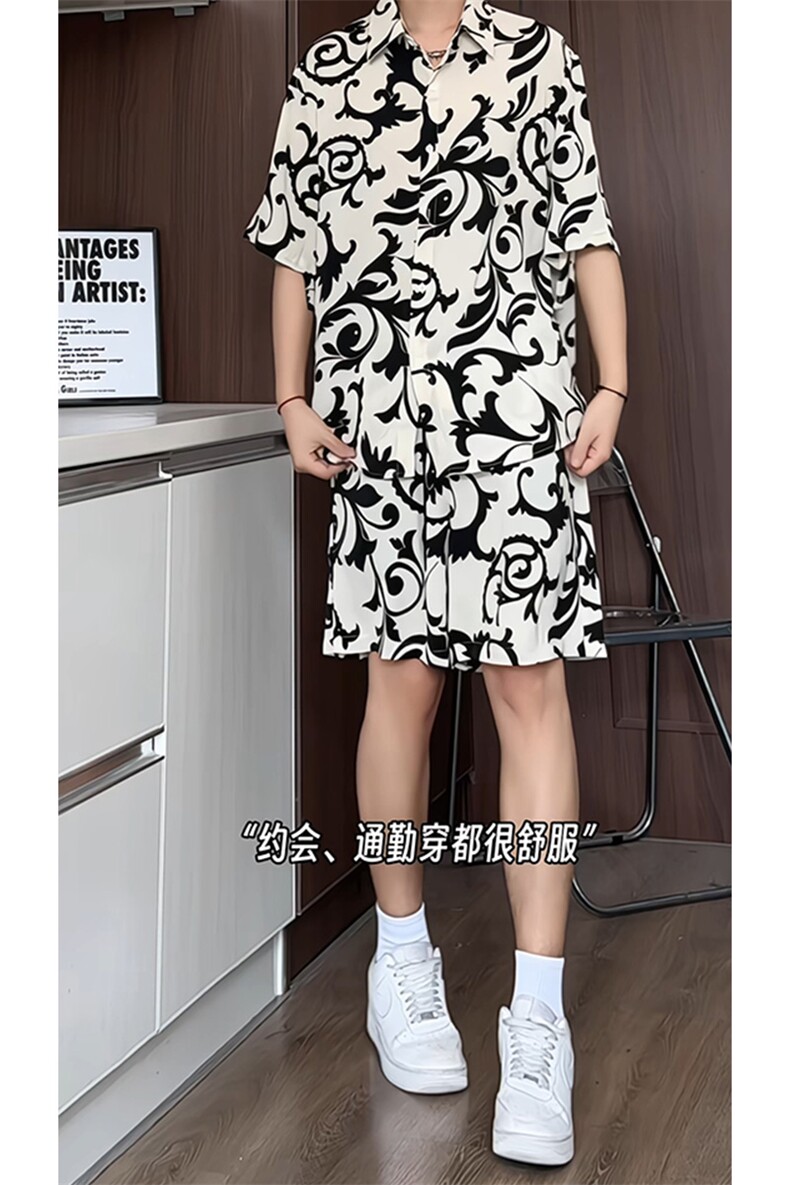 1短袖衬衫男+短裤男套装男聚酯纤维M-5XL大码TZ78701P50控98,男装牛仔裤,星座226-2