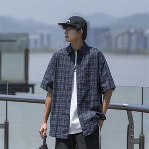 日系复古格子短袖衬衫2024夏季高级感休闲衬衣男 现货 W8219-P38图片