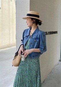 夏季新品牛仔碎花两件套套裙图片