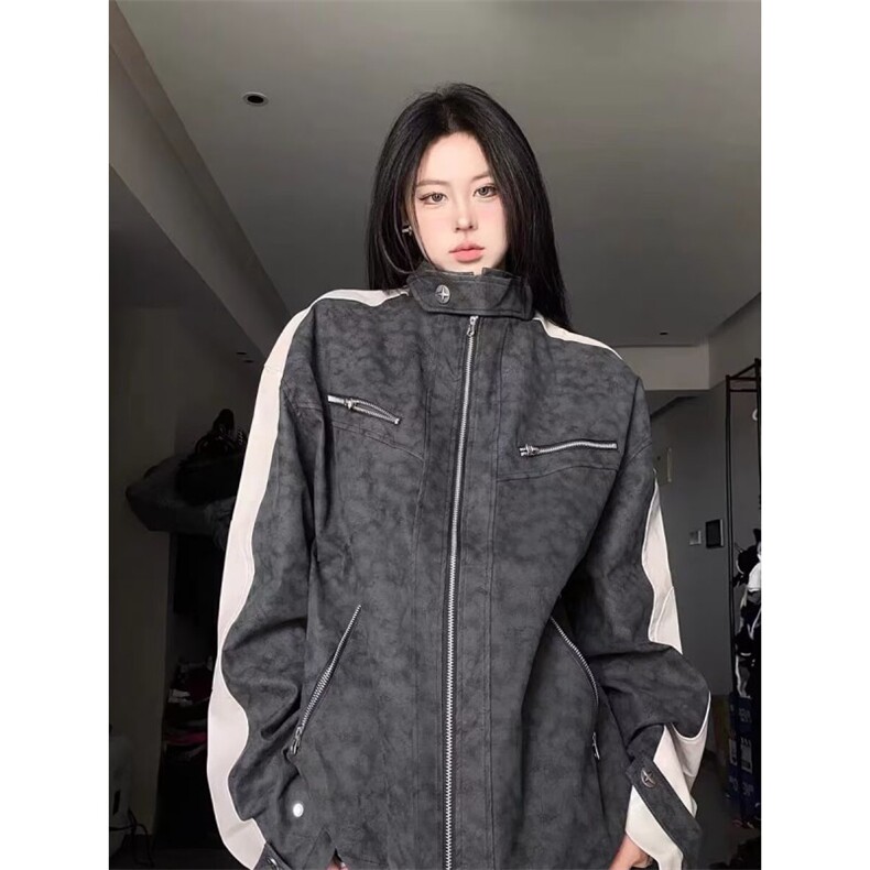 复古水洗做旧PU皮夹克男款秋冬cleanfit高级感垫肩立领机车服外套,男装夹克,星座506A