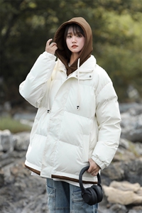 冬季棉服新款 D4134-TP75不 男女假两件连帽撞色宽松棉衣外套图片