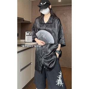 量大优 供视频 冰丝衬衫新中式可立领腰果花缎面提花C2455-Tp35图片
