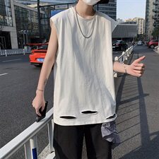 020春夏季破洞男士无袖T恤恤背心汗衫601-1-T103，男装背心/马甲，星座601-1