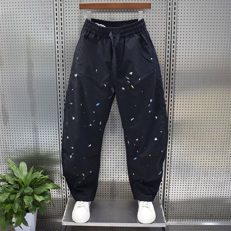 1506-1/KH3101/P39泼墨涂鸦休闲裤男夏季薄款弯刀阔腿裤宽松美式图片