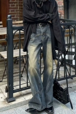 美式复古水洗小众牛仔裤高街百搭情侣直筒阔腿裤KZ47995--TP40，男装牛仔裤，电商A247C