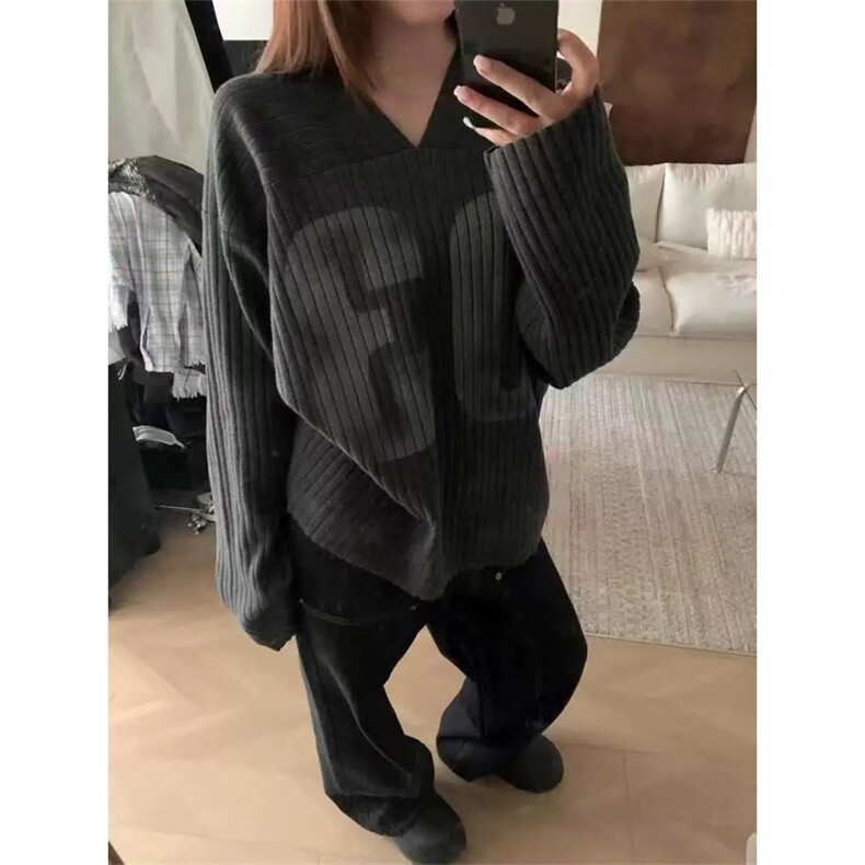 网图有货美式宽松运动V领毛衣抗条针织长袖外套男女A1048-P55,男装针织衫/毛衣,星座1505