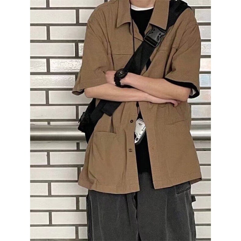新款潮慵懒衬衫青春流行短袖纯色日系潮流简约男时尚百搭CG84,男装衬衫,星座1116A（原606A-3）