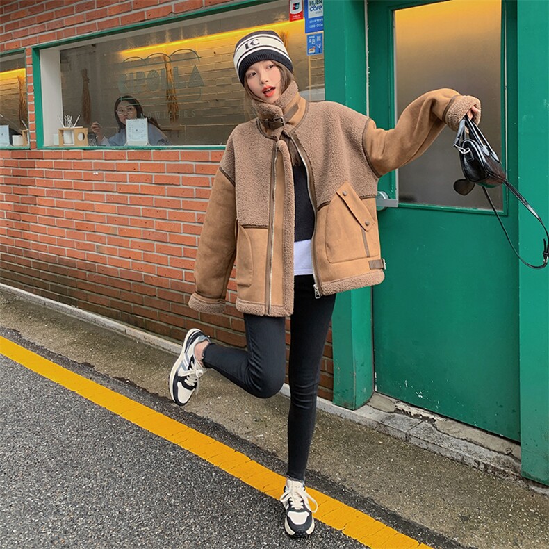 今年流行拼接麂皮绒羊羔毛外套女2025冬季新款加厚皮毛一体上衣潮,女装皮草,2C025