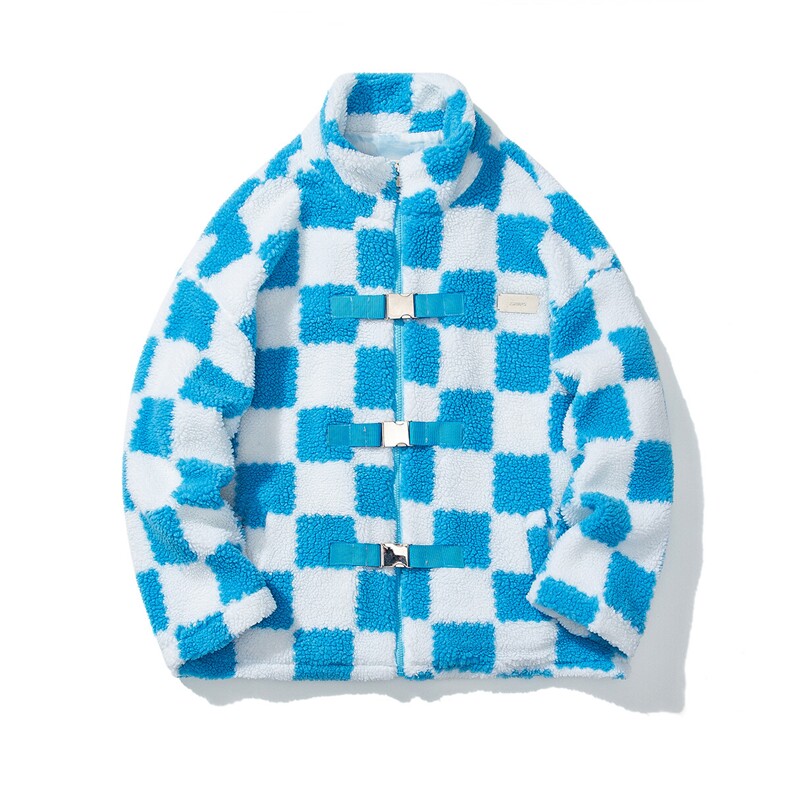 1白底冬季情侣羊羔毛棉衣男棉服棋盘格宽松棉衣外套男MY7535P135，男装棉衣，星座226-2