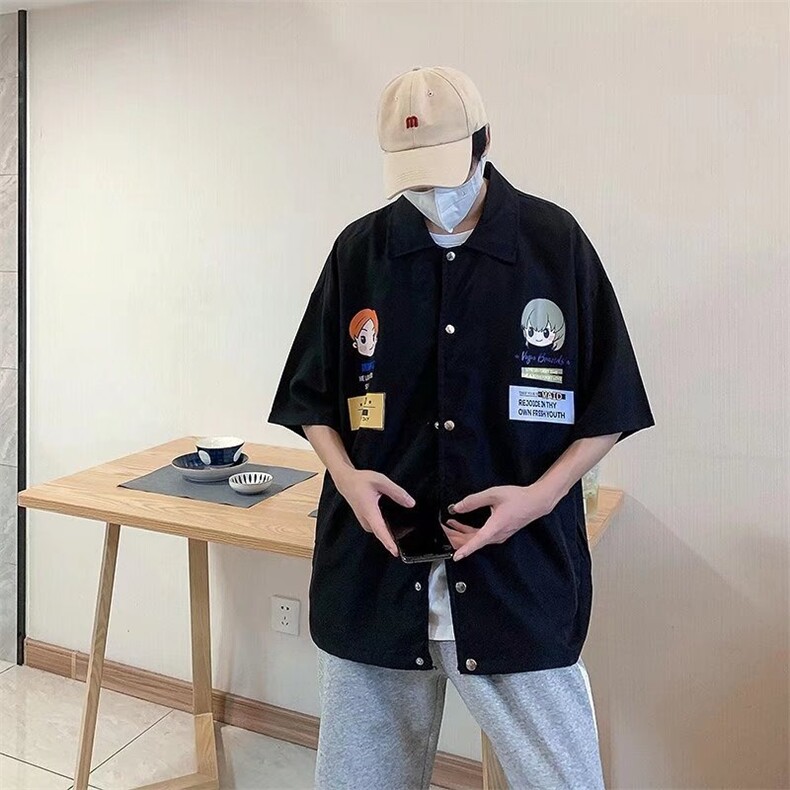 港风卡通印花纯棉短袖T恤男夏季2024新款半袖打底衫潮牌体恤上衣t,男装T恤,星座1013