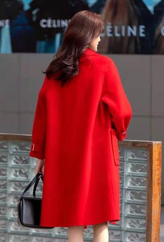 SL2097气质娃娃领大口袋宽松长款百分百羊毛双面呢大衣,女装,L·H·X