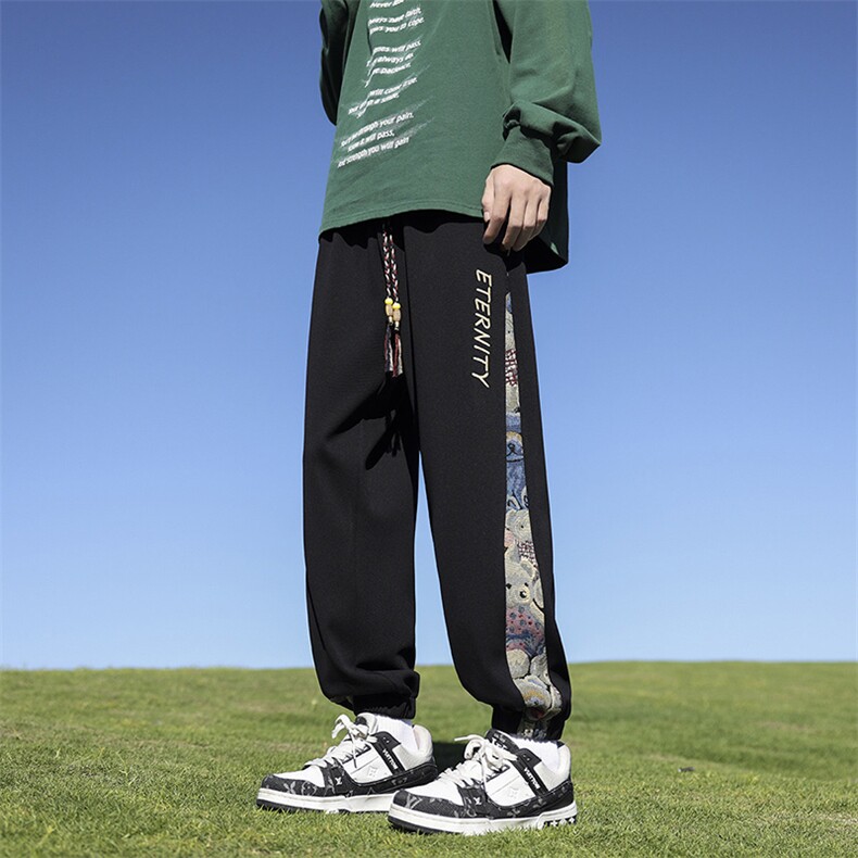 KP797P45港风菠萝格宽松休闲裤直筒拖地裤拼接束脚裤卫裤,男装休闲裤,星座1204-3