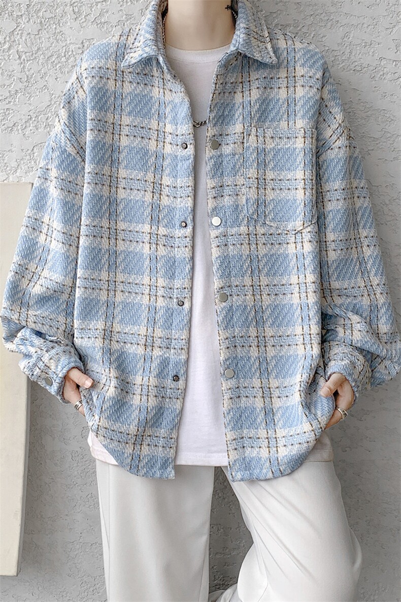 8XL-M特大码高级感千鸟格闲大码情侣复古翻领夹克外套JK1303P65,男装夹克,电商D206-1