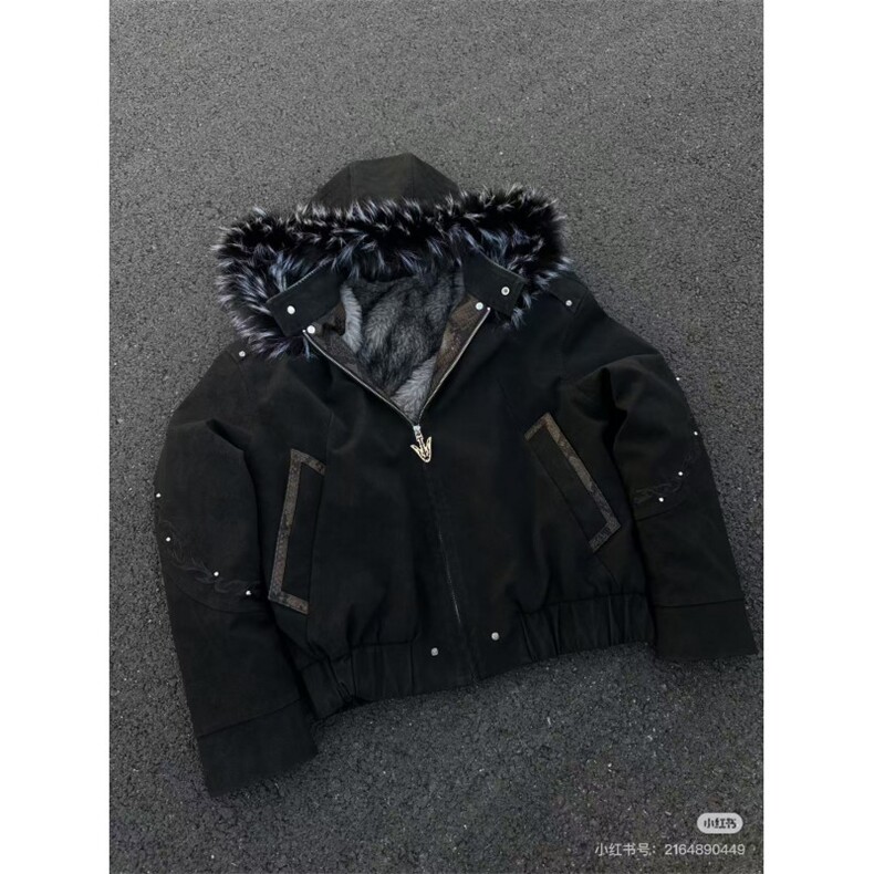 网图重磅水池皮刺绣座山雕秋冬加厚吧奥暖毛领棉服,男装棉衣,电商C307